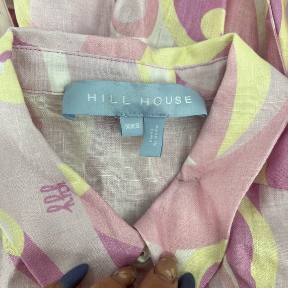HILL HOUSE The Lily Dress Candy Kaleidoscope Linen Midi Short Sleeve Sz XXS NEW - Picture 5 of 7